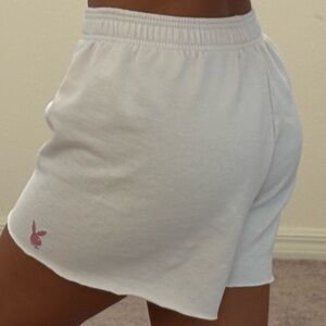 PLAYBOY White Athletic Shorts with Pink Logo